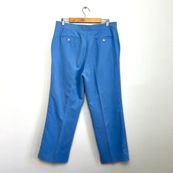 Vintage 90s Liz Claiborne Silk Linen Blue Open Front Blazer Trouser Suit Set 10 - Picture 9 of 14